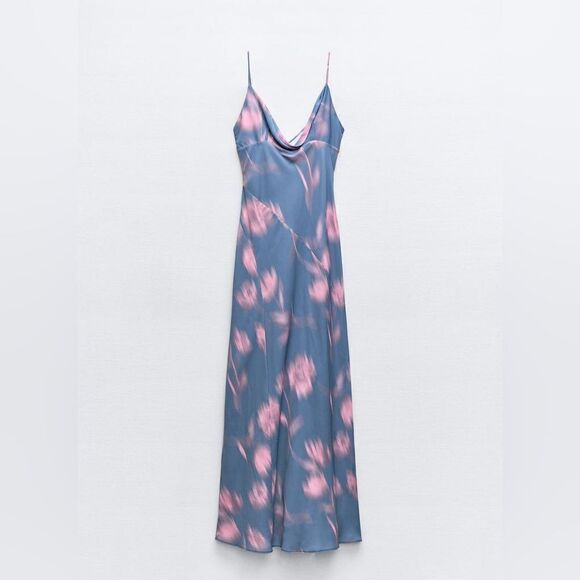 Zara FLOWY NECKLINE PRINTED DRESS - Picture 6 of 11